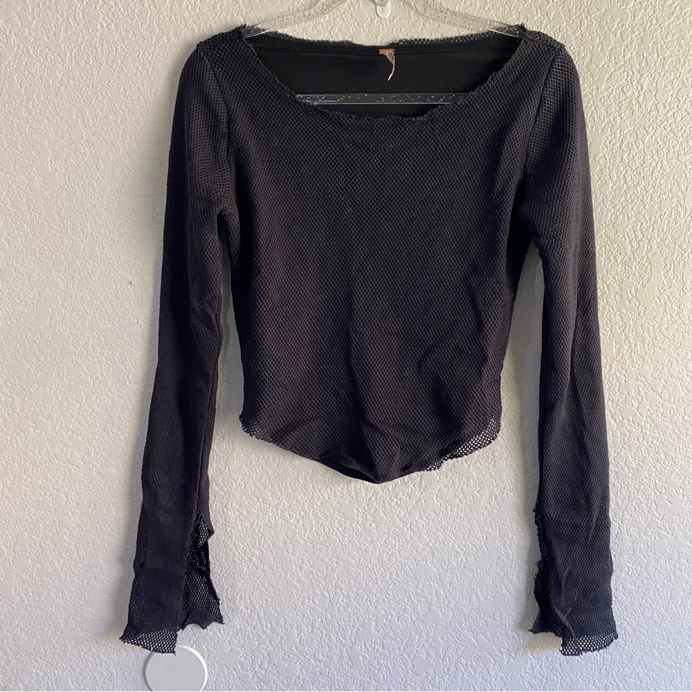 NEW Free People Beau Mesh Black Layering Top